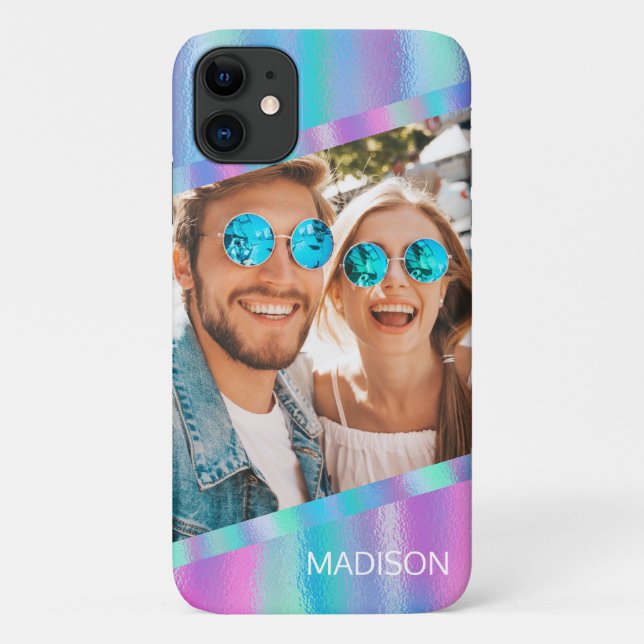 Chic Modern Iridescent Girly Photo Personalised Case-Mate iPhone Case (Back)