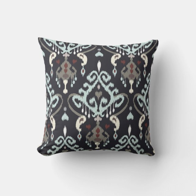 Chic modern light blue black ikat tribal pattern cushion (Front)