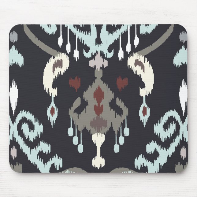 Chic modern light blue black ikat tribal pattern mouse mat (Front)