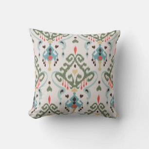Chic modern light green blue ikat tribal pattern cushion