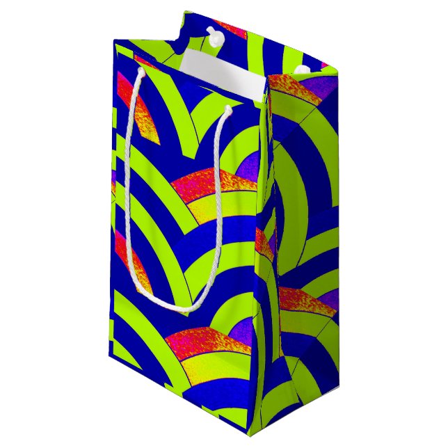 chic modern lime/blue chevrons small gift bag (Front Angled)