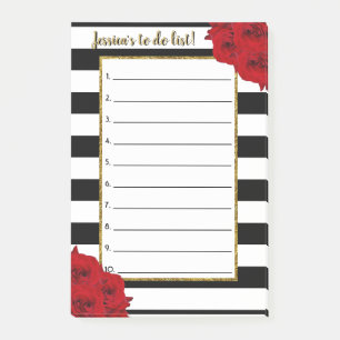 Chic Modern Luxe Red Roses To Do List Post-it Notes