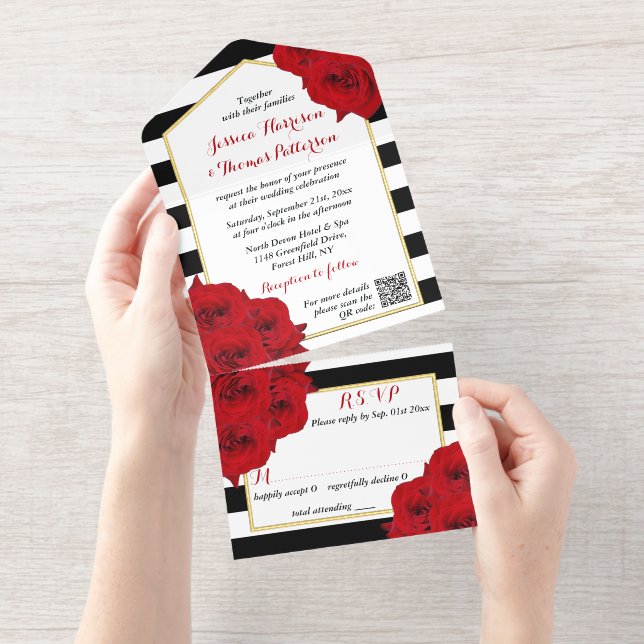 Chic Modern Luxe Wedding Real Gold Foil Pressed All In One Invitation (Tearaway)