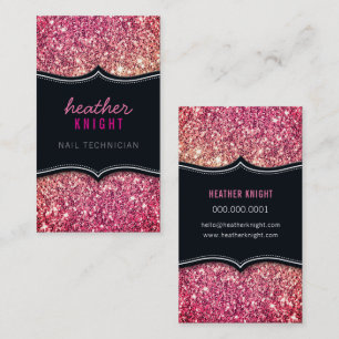 CHIC modern luxury glam glitter black pink Business Card