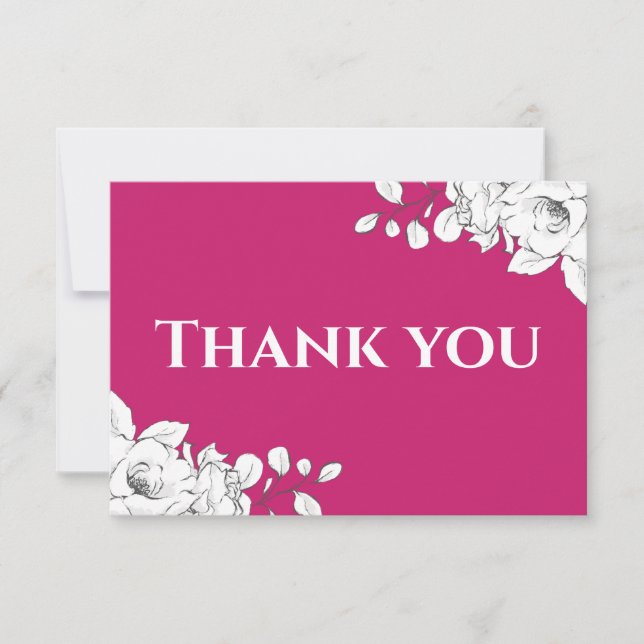 Chic Modern Magenta White Floral Thank You Card (Front)