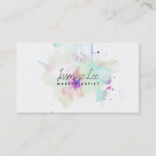 chic modern makeup artist watercolor blue grunge business card