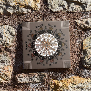 chic modern mandala black white simple brown tile