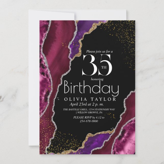 Chic Modern Marble 35th Spark Birthday Invitation (Front)