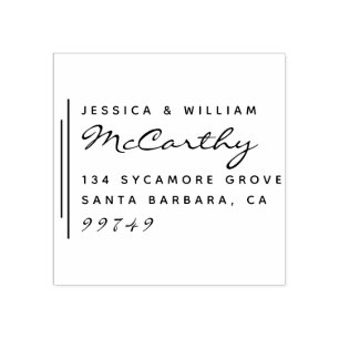 Chic Modern Married Couple's Names Return Address Rubber Stamp