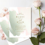 Chic Modern Minimal Blush Pink and Sage Wedding  Invitation<br><div class="desc">Embrace the beauty of simplicity and elegance with this stunning wedding invitation. Featuring soft sage green and blush pink hues in delicate brush strokes, this design evokes a modern, yet timeless feel perfect for your special day. Design with the text in a golden brown hue and with all text sections...</div>