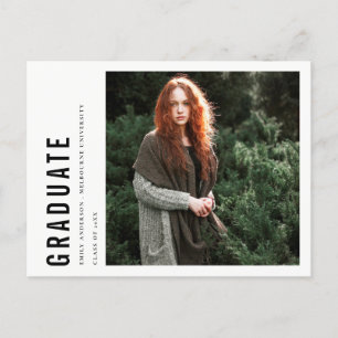 CHIC MODERN MINIMAL BOLD CUSTOM PHOTO GRADUATION ANNOUNCEMENT POSTCARD