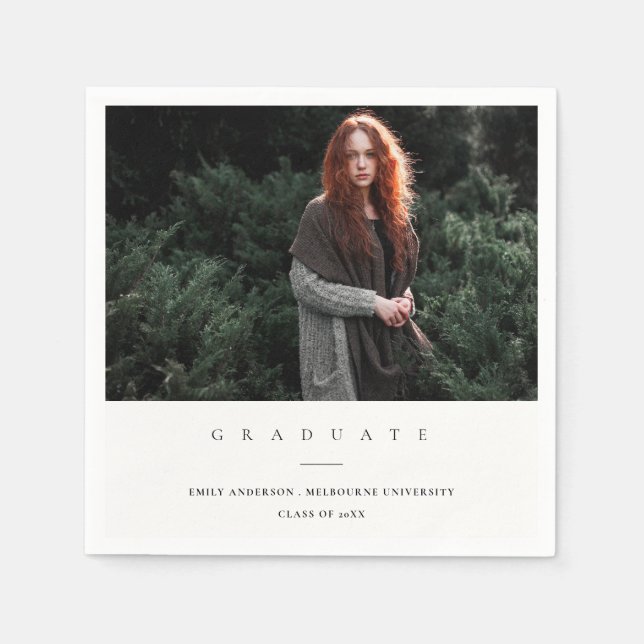 CHIC MODERN MINIMAL CLEAN CUSTOM PHOTO GRADUATION NAPKIN (Front)