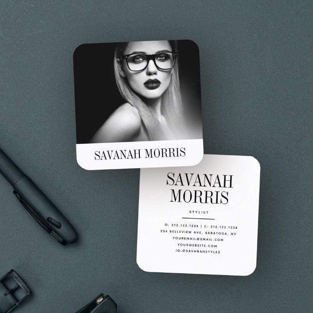 Chic Modern Minimal Simple Professional Photo Square Business Card (Creator Uploaded)