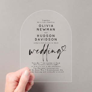 Chic Modern Minimalist Heart Typography Wedding Acrylic Invitations
