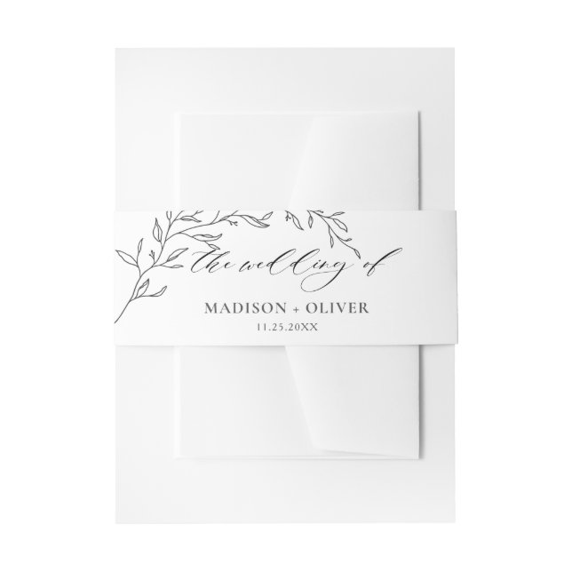 Chic Modern Minimalist Leaf Laurel Branch Wedding Invitation Belly Band (Front Example)
