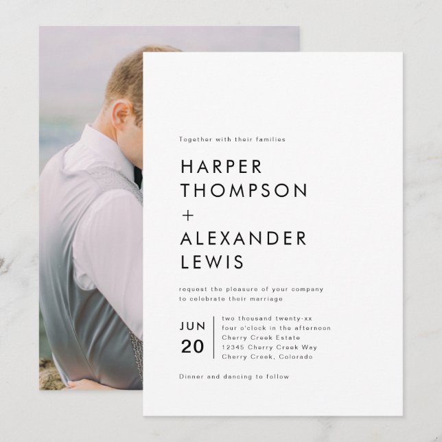 Chic Modern Minimalist Photo Wedding Invitation (Front/Back)