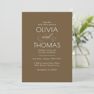 Chic Modern Minimalist Typography Brown Wedding Invitation