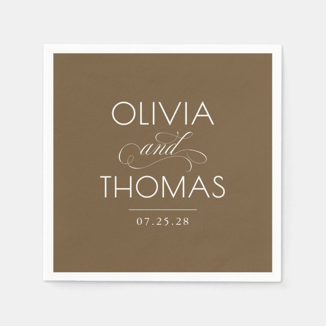 Chic Modern Minimalist Typography Brown Wedding Napkin (Front)
