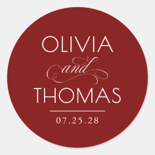Chic Modern Minimalist Typography Red Wedding Classic Round Sticker