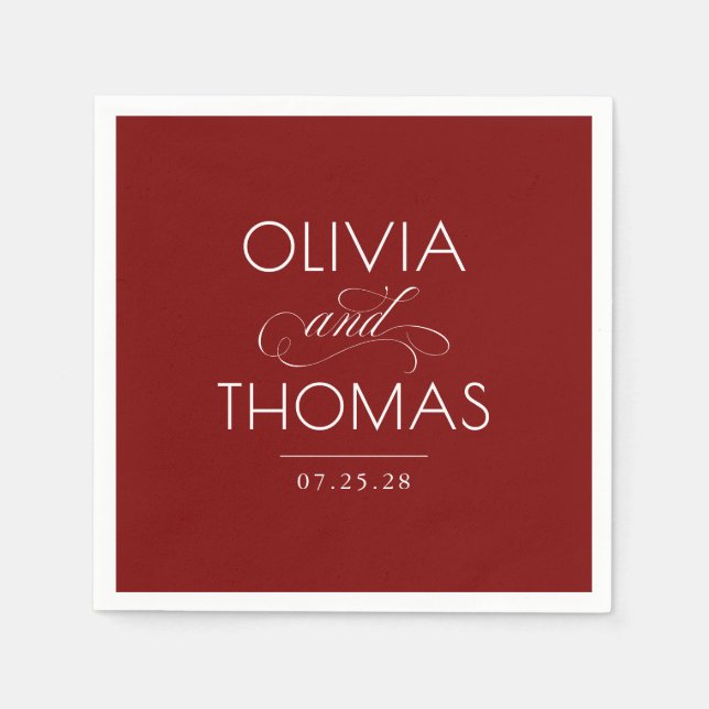 Chic Modern Minimalist Typography Red Wedding Napkin (Front)