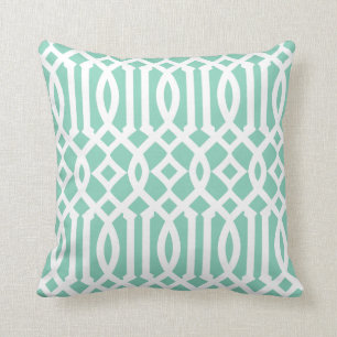 Chic Modern Mint Green and White Trellis Pattern Cushion
