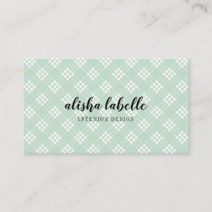 Chic & Modern Mint Green Plaid Business Card