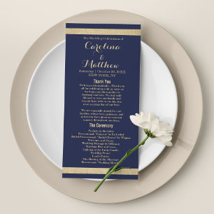 Chic modern navy blue gold luxury Wedding Program Programme