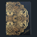 Chic Modern Navy Blue Gold Mandala iPad Pro Cover<br><div class="desc">This chic and bohemian-inspired design is perfect for a stylish and trendy woman. It features a faux printed gold foil hand-drawn mandala on top of a simple and modern dark navy to darker blue ombre gradient background. It's pretty, boho, pretty, elegant, and luxurious. Just customise this design with your own...</div>