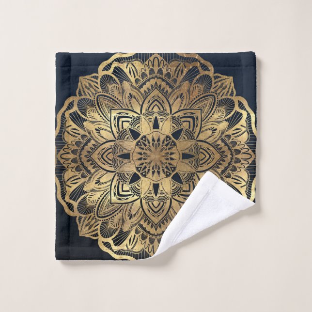 Chic Modern Navy Blue Gold Mandala Wash Cloth (Wash Cloth)