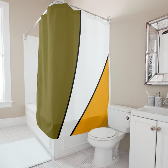 Chic Modern Olive Bold Yellow White Abstract Sails Shower Curtain (In Situ)