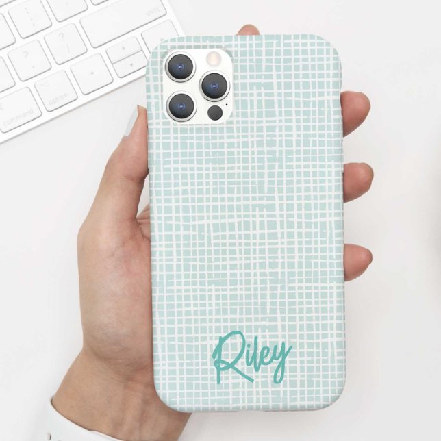Chic Modern Pale Aqua Teal Hand Drawn Pattern Name Case-Mate iPhone Case (Creator Uploaded)