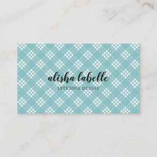 Chic & Modern Pale Blue Plaid Business Card