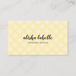 Chic & Modern Pale Yellow Plaid Business Card