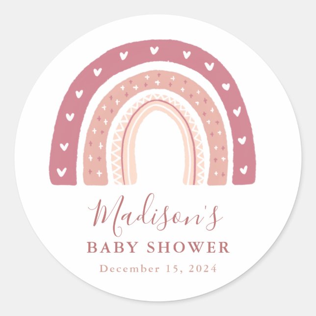 Chic Modern Pastel Pink Rainbow Baby Shower  Classic Round Sticker (Front)