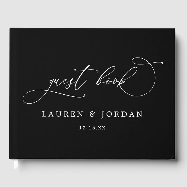 Chic Modern Photo Black & White Wedding Guest Book (Front)