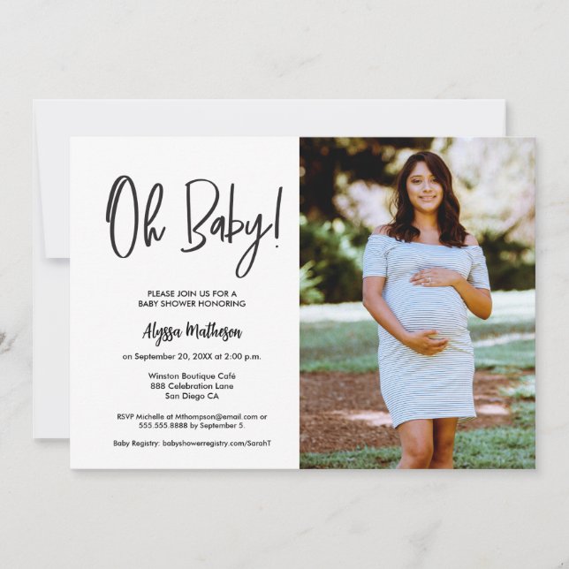 Chic Modern Photo Handlettering Oh Baby Shower Invitation (Front)