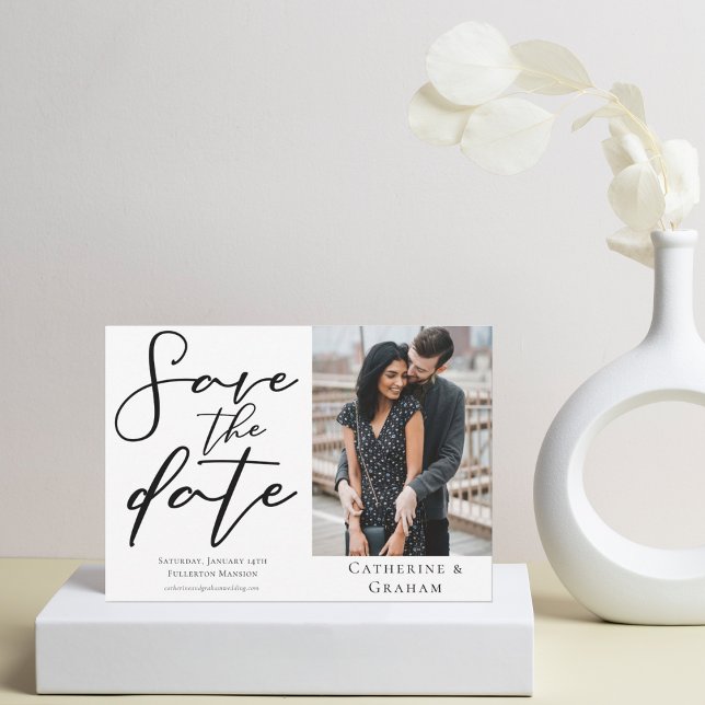Chic Modern Photo White Black Typography Save The Date (Creator Uploaded)
