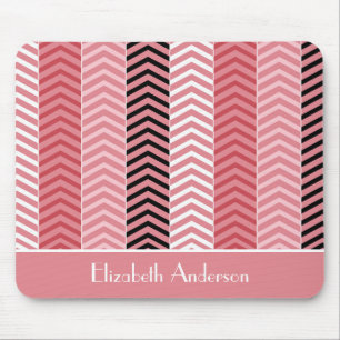Chic Modern Pink Chevron Stripes With Name Mouse Mat