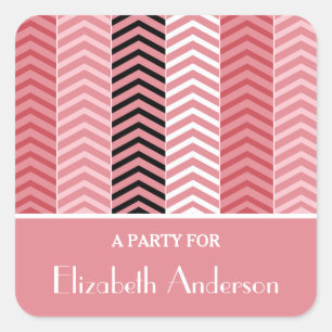 Chic Modern Pink Chevron Stripes With Name Square Sticker