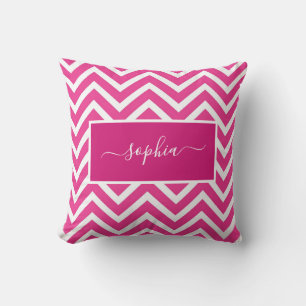 Chic Modern Pink Chevron Zig Zag Pattern Name Cushion