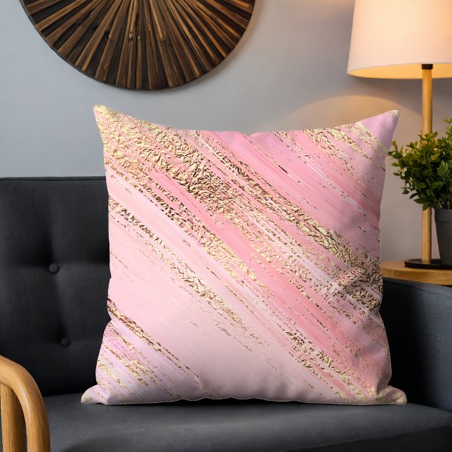 Chic Modern Pink Gold Glitter Abstract Brushstroke Cushion (Creator Uploaded)