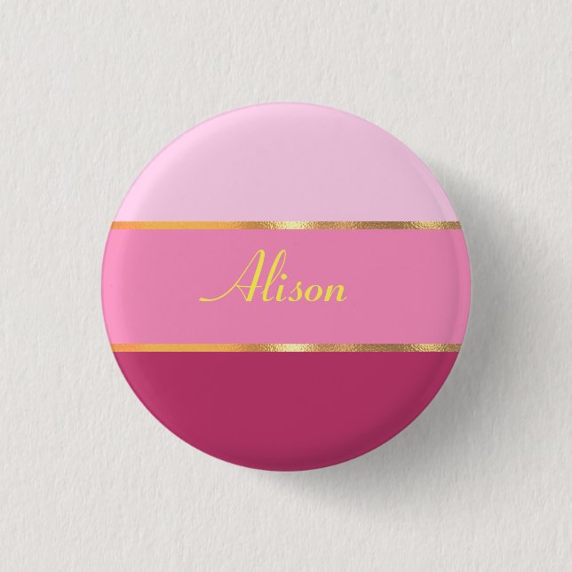 chic modern pink gold Name  3 Cm Round Badge (Front)