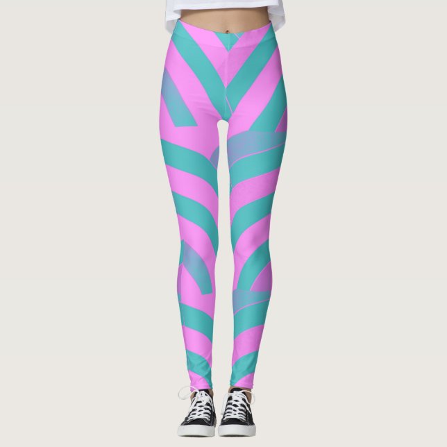 chic modern pink/green chevrons leggings (Front)