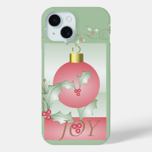 Chic Modern Pink Green Christmas Joy iPhone 15 Case