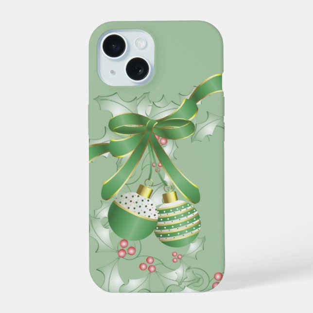 Chic Modern Pink Green Christmas Joy iPhone 15 Case (Back)
