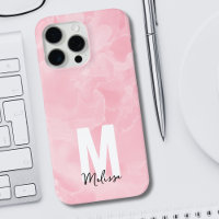 Chic Modern Pink Marble Watercolor Monogram