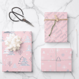 Chic Modern Pink Minimalist Scandi Christmas Wrapping Paper Sheet