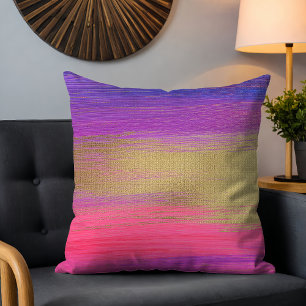 Chic Modern Pink Purple Gold Abstract Brushstrokes Cushion