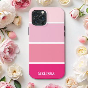 Chic Modern Pink Stripes White Name  iPhone 13 Pro Max Case