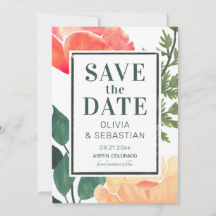 Chic Modern Pink Watercolor Floral Photo Wedding Save The Date